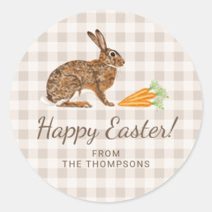 Sticker Rond Lapin à l'aquarelle et carottes Joyeuses Pâques Be