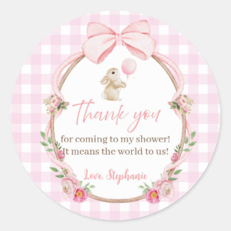 Sticker Rond Lapin à ruban rose Merci