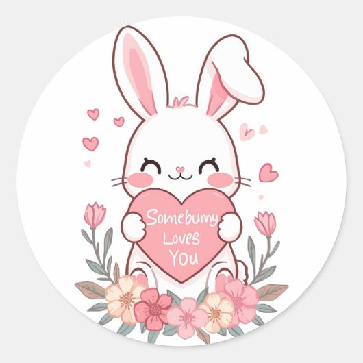 Sticker Rond Lapin adorable avec un coeur d'amour (Devant)