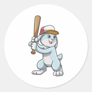 Sticker Rond Lapin au baseball avec batte de baseball
