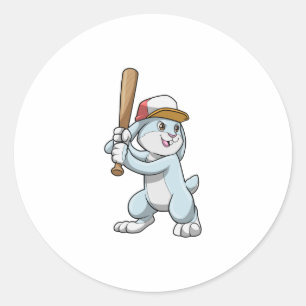 Sticker Rond Lapin au baseball avec batte de baseball