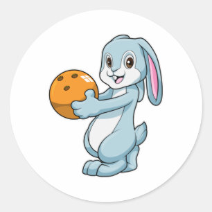 Sticker Rond Lapin au bowling avec boule de bowling
