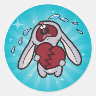 Sticker Rond Lapin au coeur cassé avec Starburst bleu