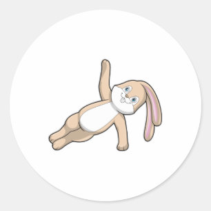 Sticker Rond Lapin au Yoga Stretching