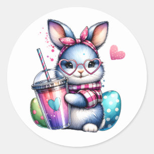 Sticker Rond Lapin avec cappucino