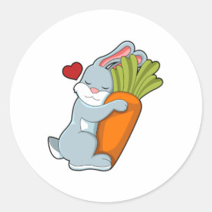 Sticker Rond Lapin avec carotte et coeur