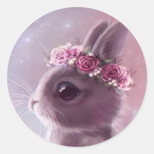 Sticker Rond Lapin avec couronne de fleurs (Devant)