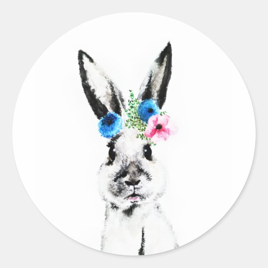 Sticker Rond Lapin avec des fleurs (Devant)