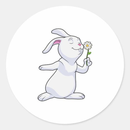 Sticker Rond Lapin avec marguerite (Devant)