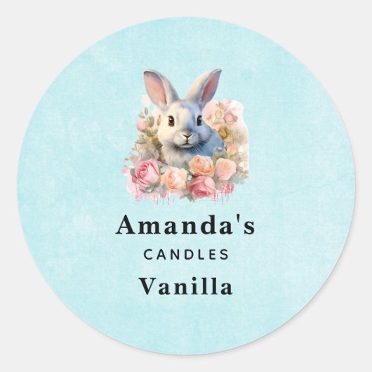 Sticker Rond Lapin avec une guirlande de roses Mignon (Devant)