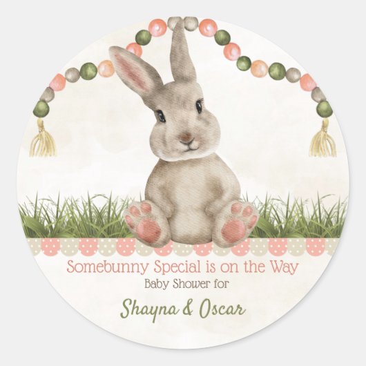 Sticker Rond Lapin Bébé Pêche Ivoire Sage (Devant)