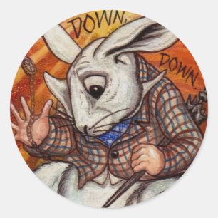 Sticker Rond LAPIN BLANC Alice dans l'autocollant du pays des