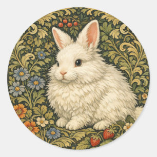 Sticker Rond Lapin blanc art nouveau vintage