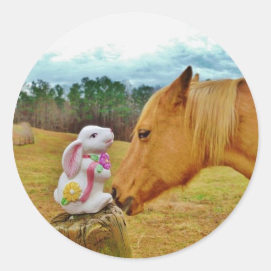 Sticker Rond Lapin blanc et Cheval jaune (Devant)