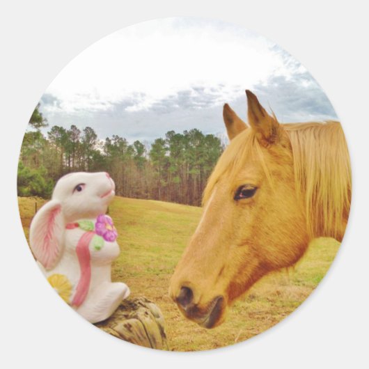 Sticker Rond Lapin blanc et Cheval jaune (Devant)