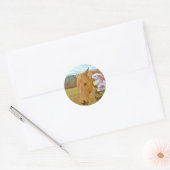 Sticker Rond Lapin blanc et cheval jaune blond (Enveloppe)