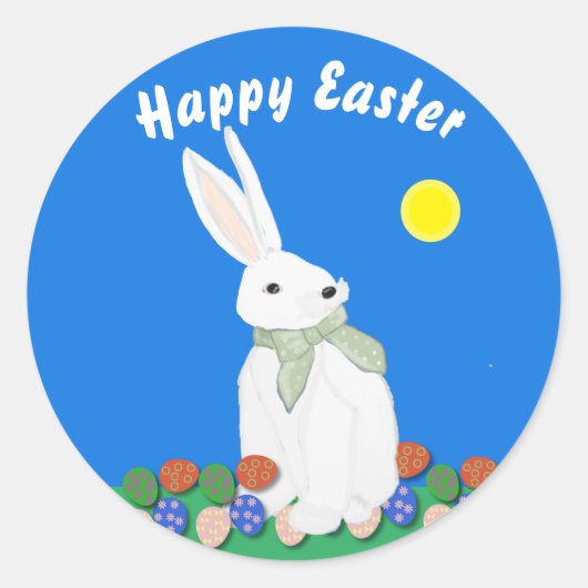 Sticker Rond Lapin blanc et oeufs (Devant)