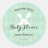 Sticker Rond Lapin Blanc Lapin Vert Diamant Baby shower (Devant)