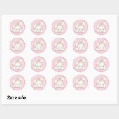 Sticker Rond Lapin Blanc - Rose (Feuille)