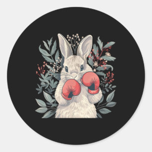 Sticker Rond Lapin Boxeur Avec Gants De Boxe Kickboxing Drôle D