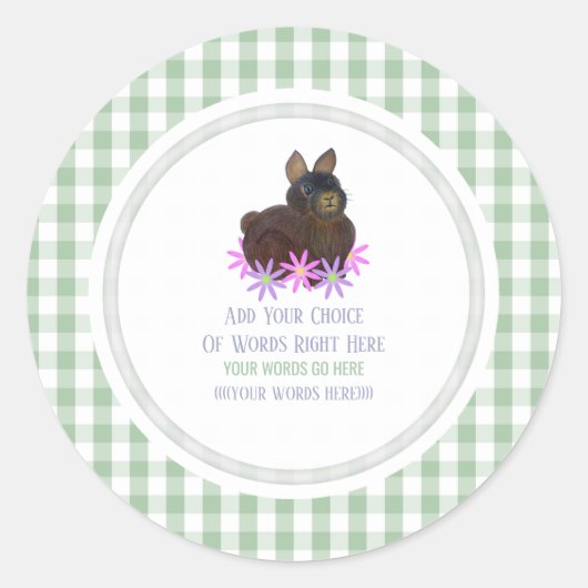 Sticker Rond Lapin Brun Daisy Et Gingham (Devant)