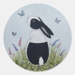 Sticker Rond Lapin bunny néerlandais à l'aquarelle