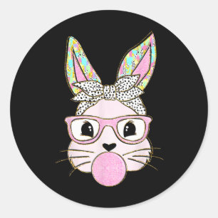Sticker Rond Lapin Bunny soufflant de bulle gomme de Pâques Jou