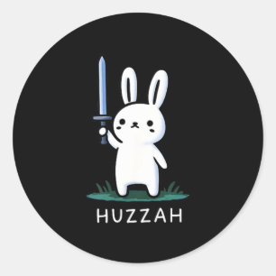 Sticker Rond Lapin Chevalier Épée Drôle Huzzah