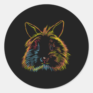 Sticker Rond Lapin Coloré Lapin Lionhead Lapin