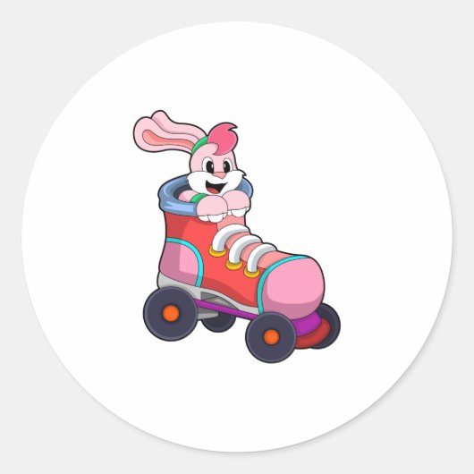 Sticker Rond Lapin comme Patineur Inline avec Patins Inline (Devant)