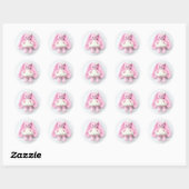 Sticker Rond Lapin Crochet Rose - Joli Design artisanal (Feuille)