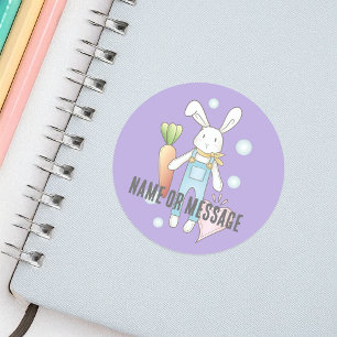 Sticker Rond Lapin d'animal farci perso personnalisé violet mou
