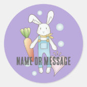 Sticker Rond Lapin d'animal farci perso personnalisé violet mou (Devant)