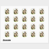 Sticker Rond Lapin dans les pandelions (Feuille)