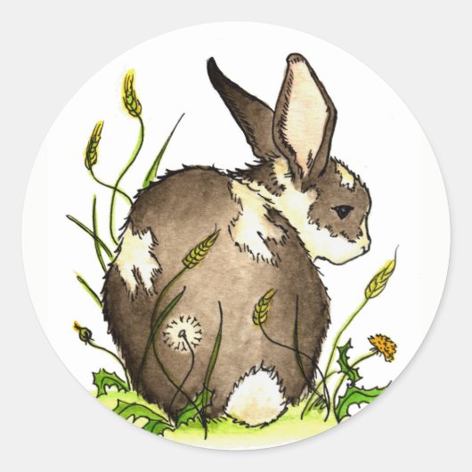 Sticker Rond Lapin dans les pandelions (Devant)