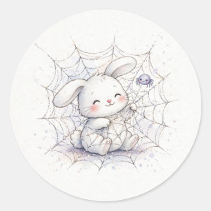 Sticker Rond Lapin dans une toile d'araignée scintillante Hallo