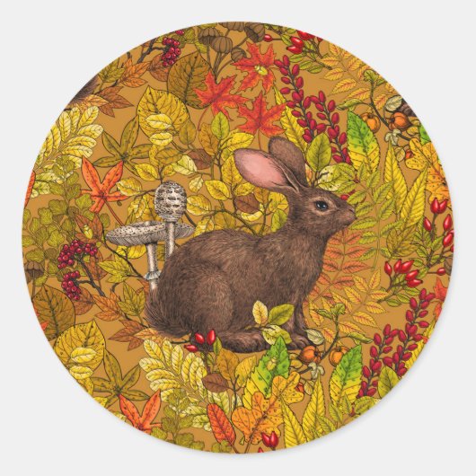 Sticker Rond Lapin d'automne sur ocre (Devant)