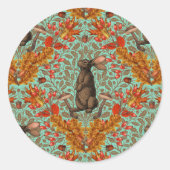 Sticker Rond Lapin d'automne sur vert clair (Devant)