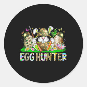 Sticker Rond Lapin de chasse aux œufs Camouflage Jour de Pâques