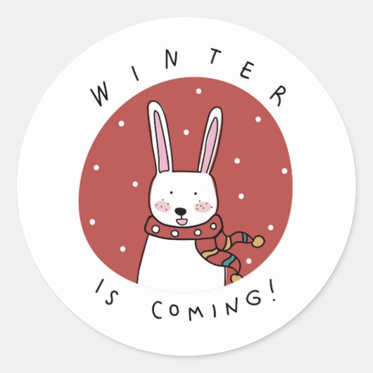STICKER ROND LAPIN DE FÊTE AVEC ÉCHARPE L'HIVER ARRIVE (Devant)