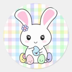 Sticker Rond Lapin de Kawaii Pâques