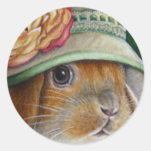Sticker Rond Lapin de lapin Brown en Bonnet d'aquarelle de prin