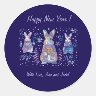 Sticker Rond Lapin de Noël