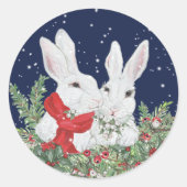 Sticker Rond Lapin de Noël Lapin Neige Vert Vacances Art (Devant)