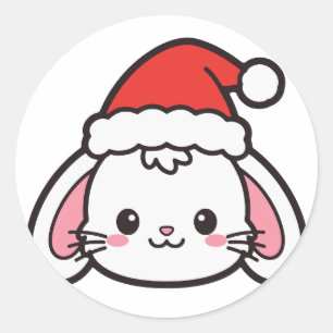 Sticker Rond Lapin de Noël Santa