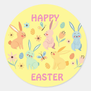 Sticker Rond Lapin de Pâques