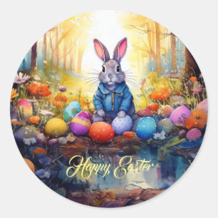 Sticker Rond Lapin de Pâques 