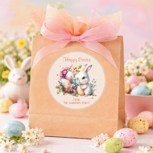 Sticker Rond Lapin de Pâques à l'aquarelle adorable marron