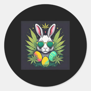 Sticker Rond Lapin De Pâques Avec Jour Feuille