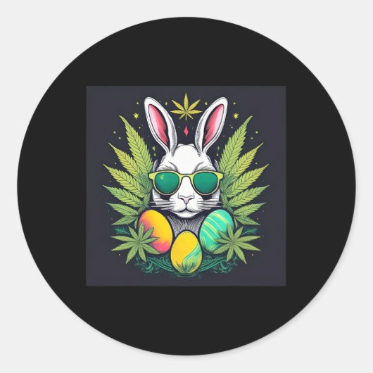 Sticker Rond Lapin De Pâques Avec Jour Feuille (Devant)